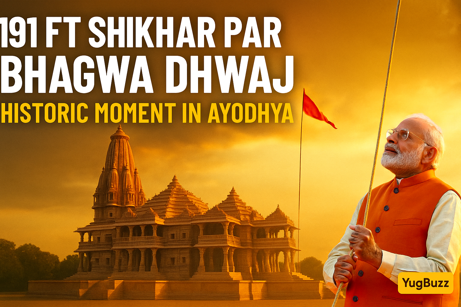 Ram Temple Completion: PM Modi Hoists Saffron Flag in Ayodhya (Dhwaj Arohan Utsav)